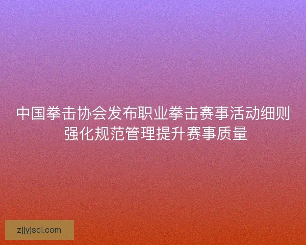 中国拳击协会发布职业拳击赛事活动细则 强化规范管理提升赛事质量
